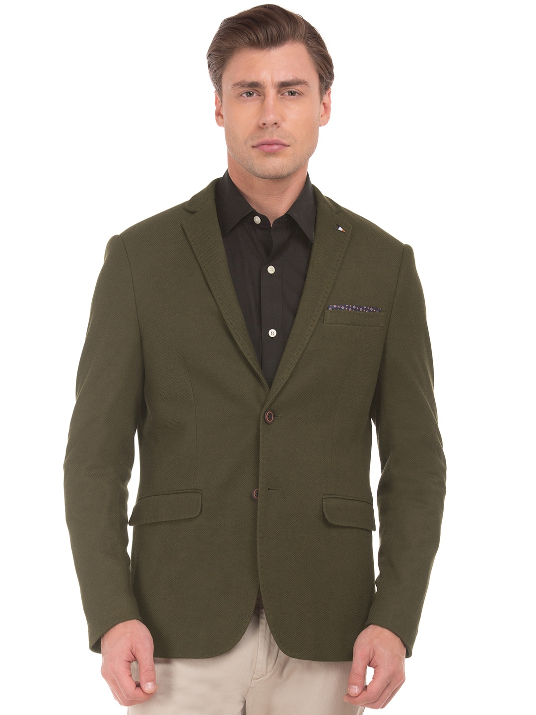 

Arrow Sport Men Olive Green Slim Fit Single-Breasted Blazer