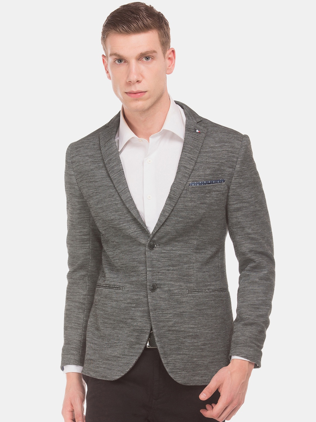 

Arrow Sport Men Charcoal Grey Self-Design Slim Fit Single-Breasted Blazer