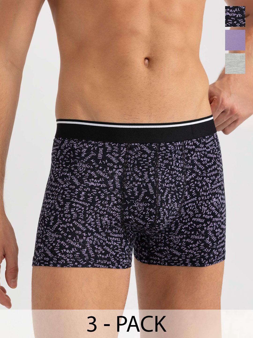 

DeFacto Men Pack Of 3 Typography Printed Trunks 232895129-BK81, Black