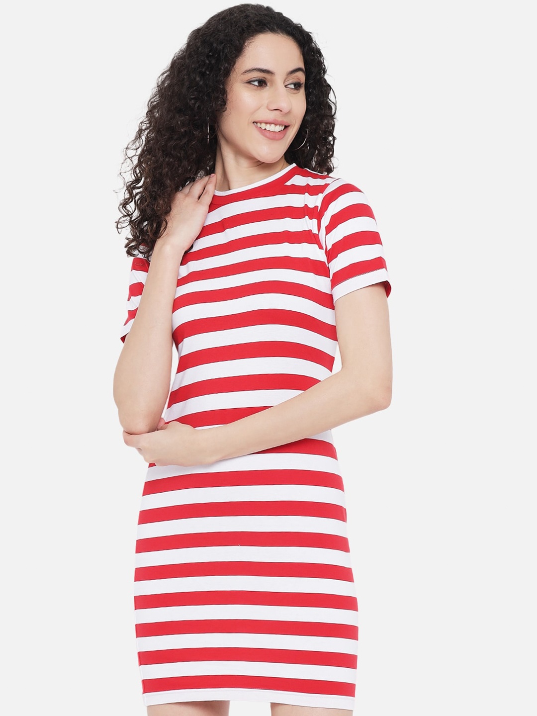 

Trend Arrest Striped Short Sleeves Cotton T-Shirt Dress, Red