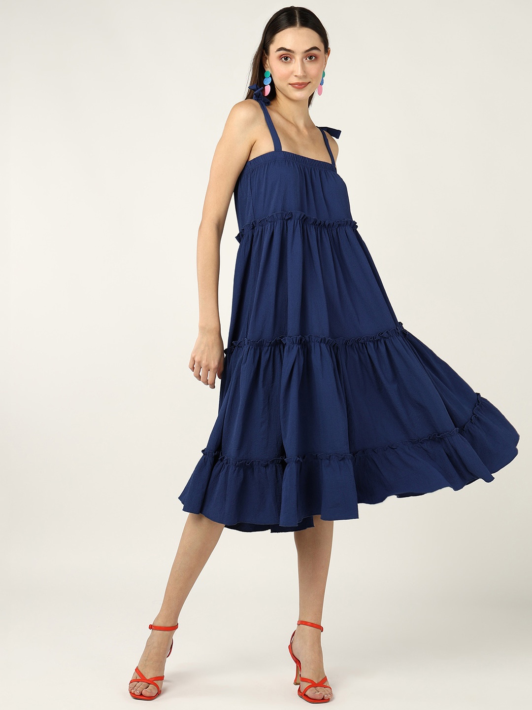 

Mast & Harbour Shoulder Straps Crepe Empire Midi Dress, Blue
