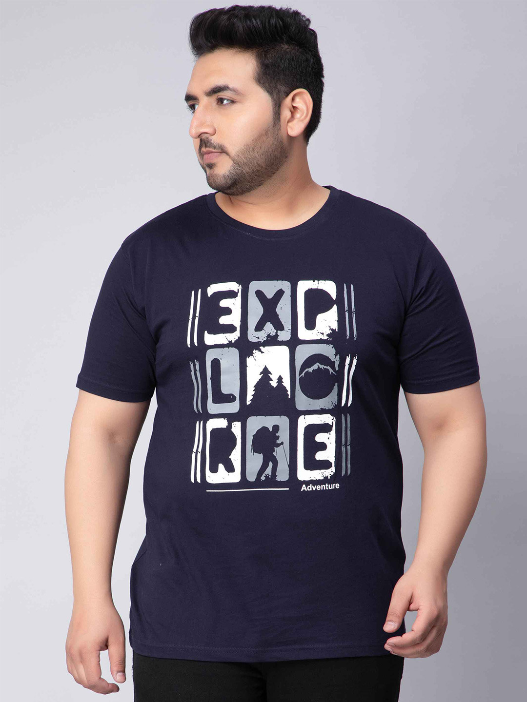 

Toodle Plus Size Unisex Typography Printed Cotton T-shirt, Navy blue