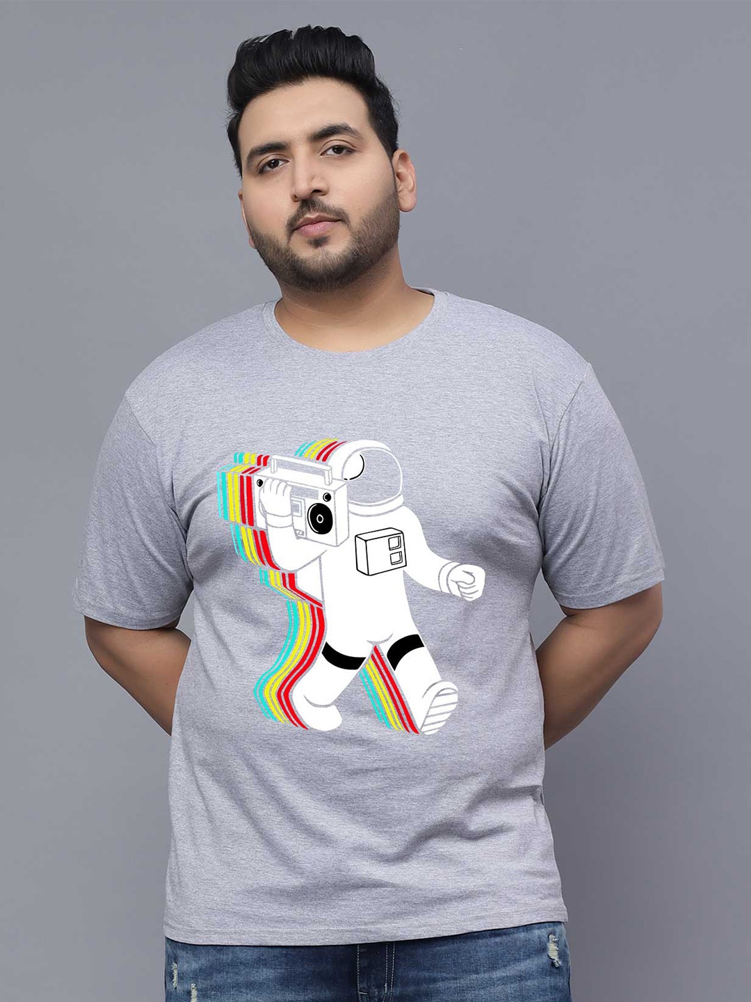 

Toodle Plus Size Unisex Graphic Printed Cotton T-shirt, Grey