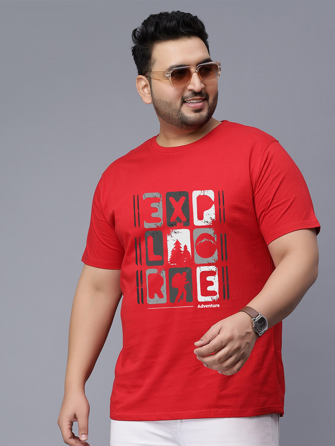 

Toodle Plus Plus Size Unisex Typography Printed Cotton T-shirt, Red
