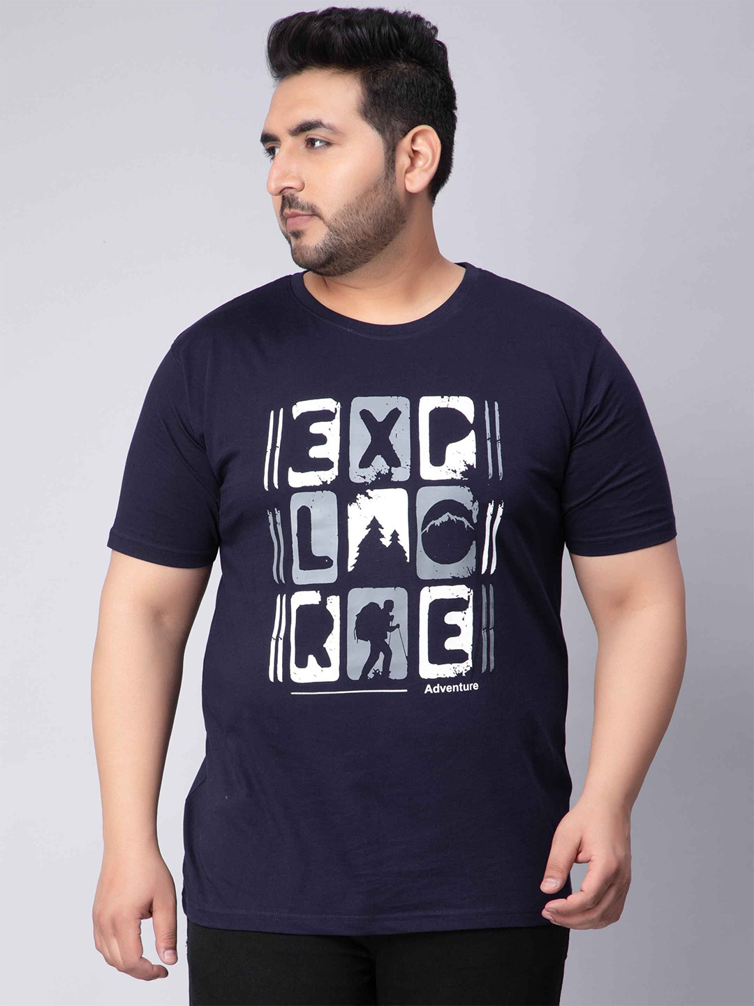 

Toodle Plus Size Unisex Typography Printed Cotton T-shirt, Navy blue