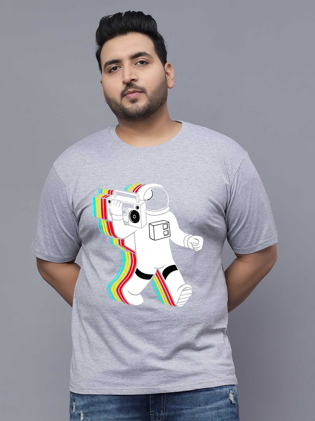 

Toodle Plus Plus Size Unisex Graphic Printed Cotton T-shirt, Grey
