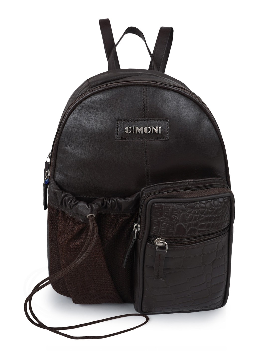 

CIMONI Women Brand Logo Small Leather Backpack, Brown