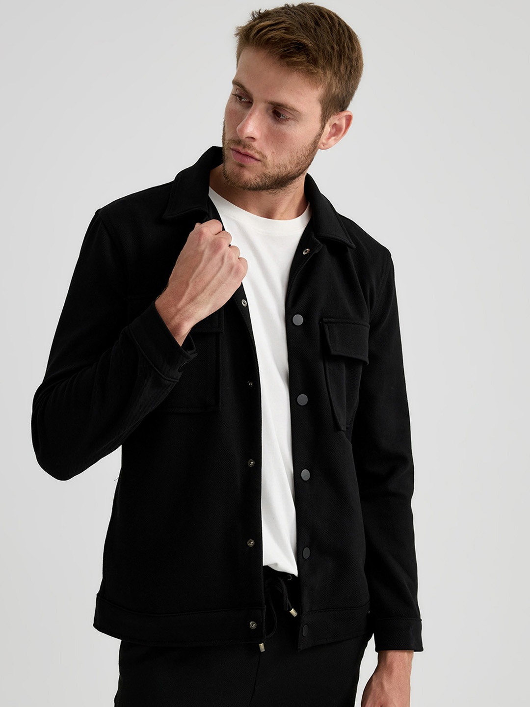 

DeFacto Spread Collar Cotton Tailored Jacket, Black