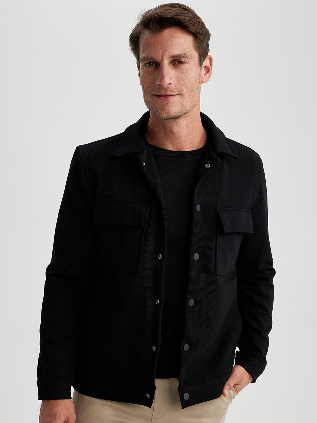 

DeFacto Textured Spread Collar Cotton Tailored Jacket, Black