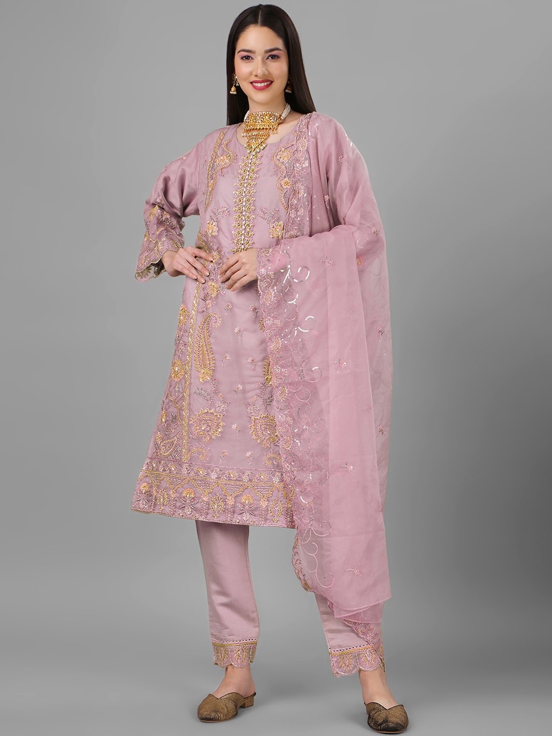 

Angroop Embroidered Semi-Stitched Dress Material, Pink