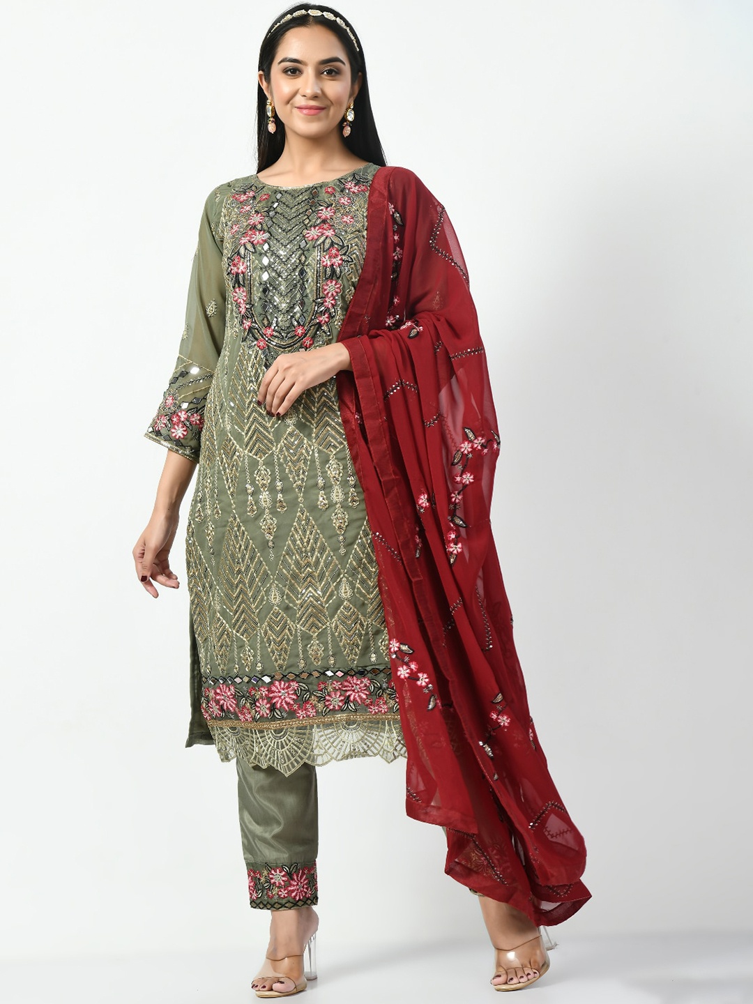 

Angroop Embroidered Semi-Stitched Dress Material, Green