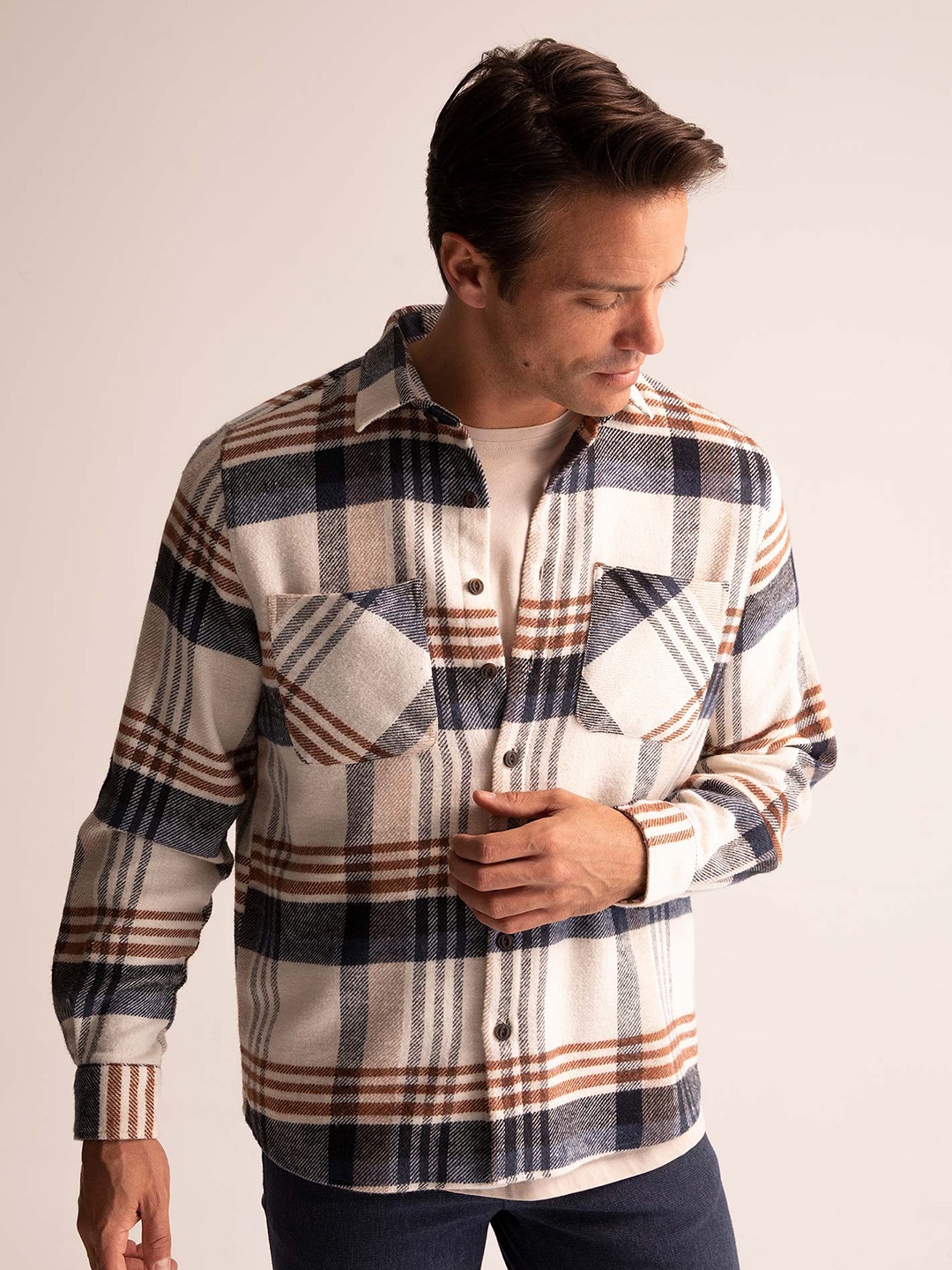 

DeFacto Tartan Checks Pure Cotton Casual Shirt, White