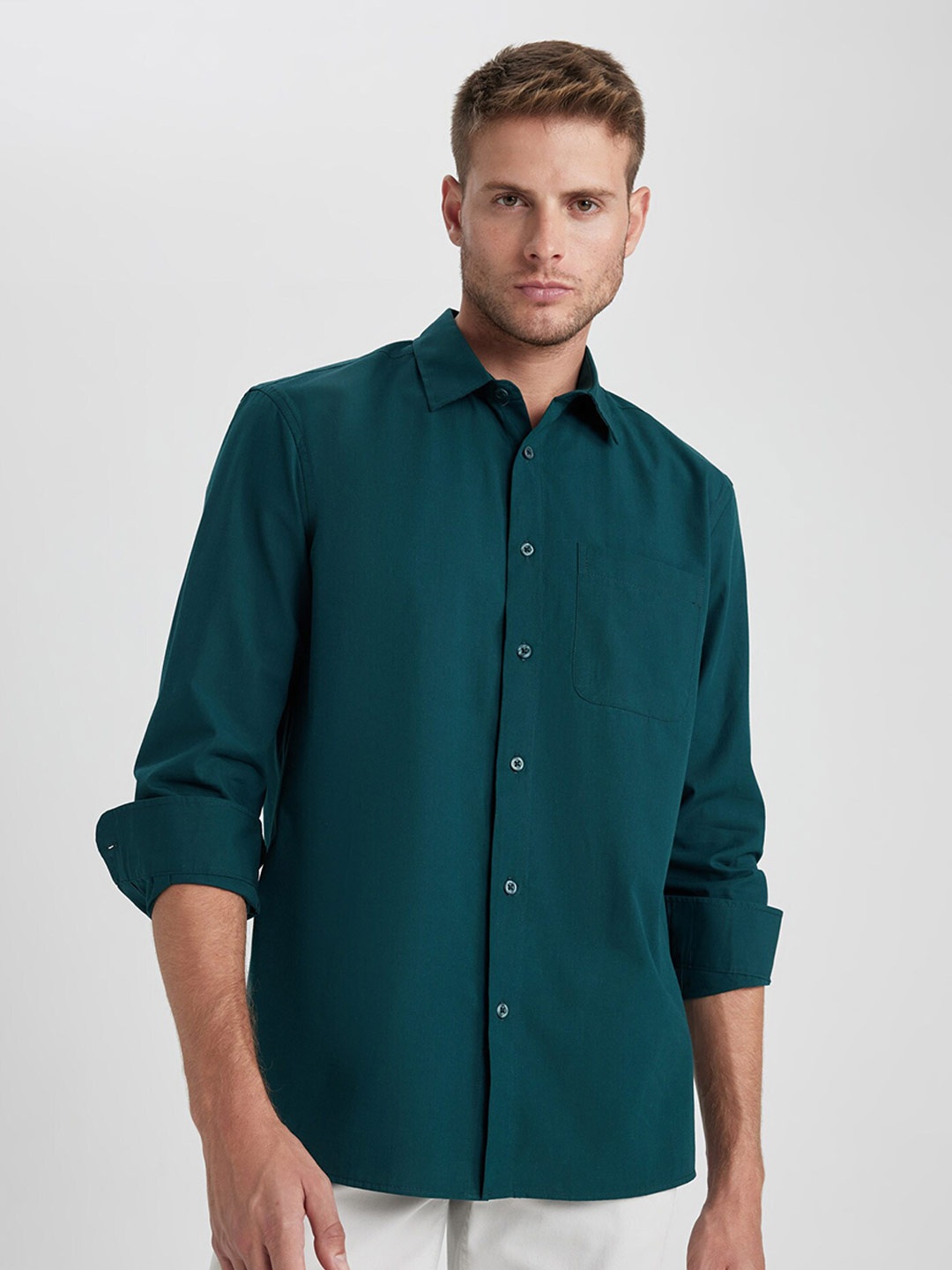 

DeFacto Regular Fit Opaque Pure Cotton Casual Shirt, Teal