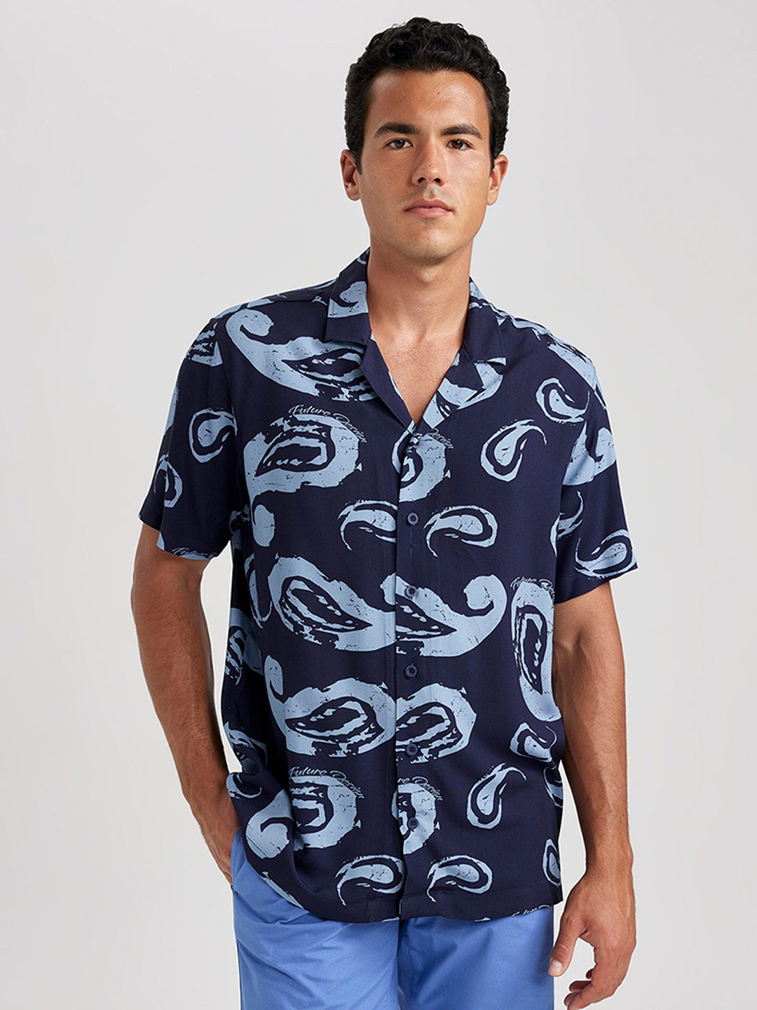 

DeFacto Opaque Paisley Printed Casual Shirt, Navy blue