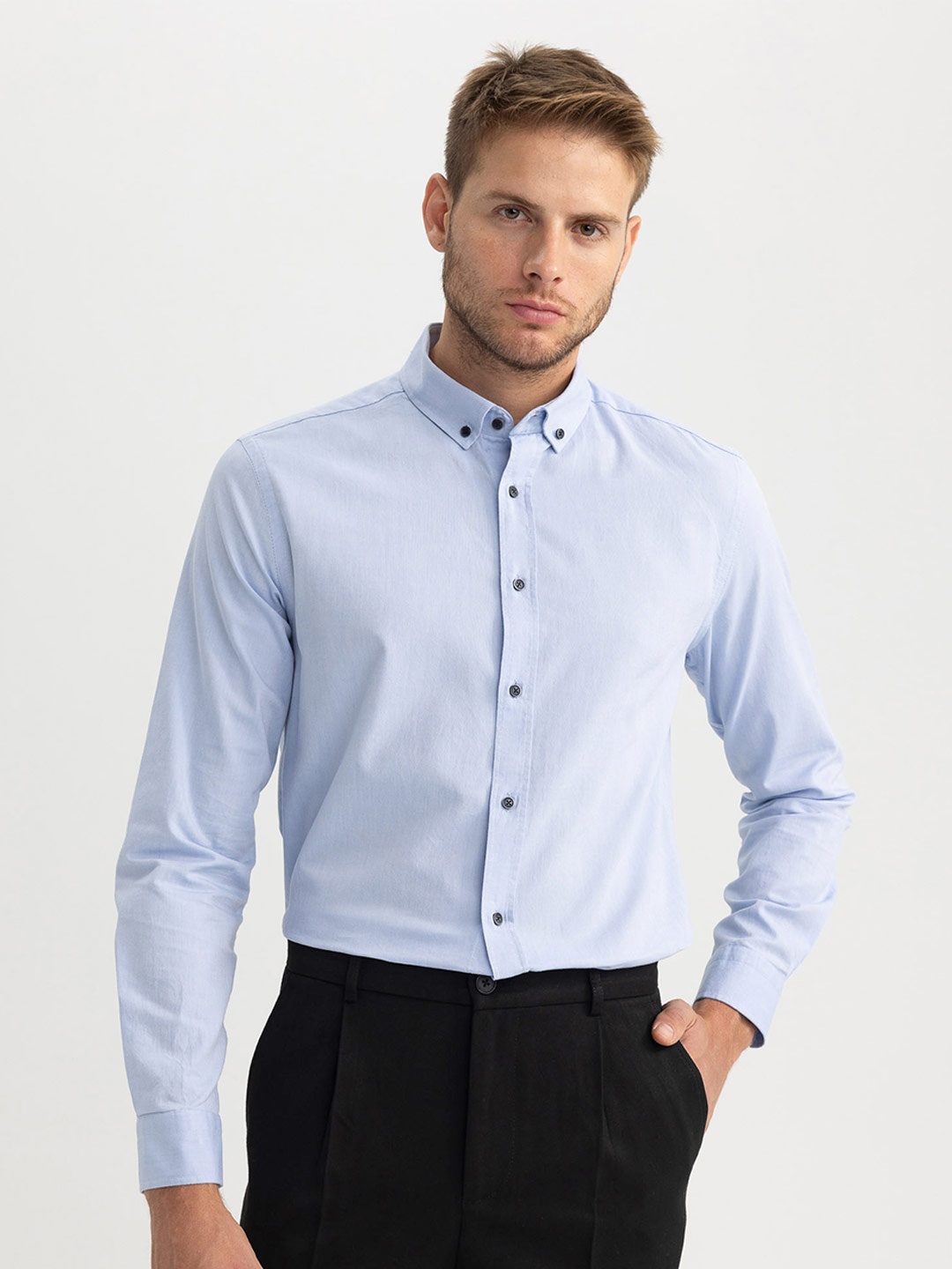 

DeFacto Button-Down Collar Pure Cotton Casual Shirt, Blue