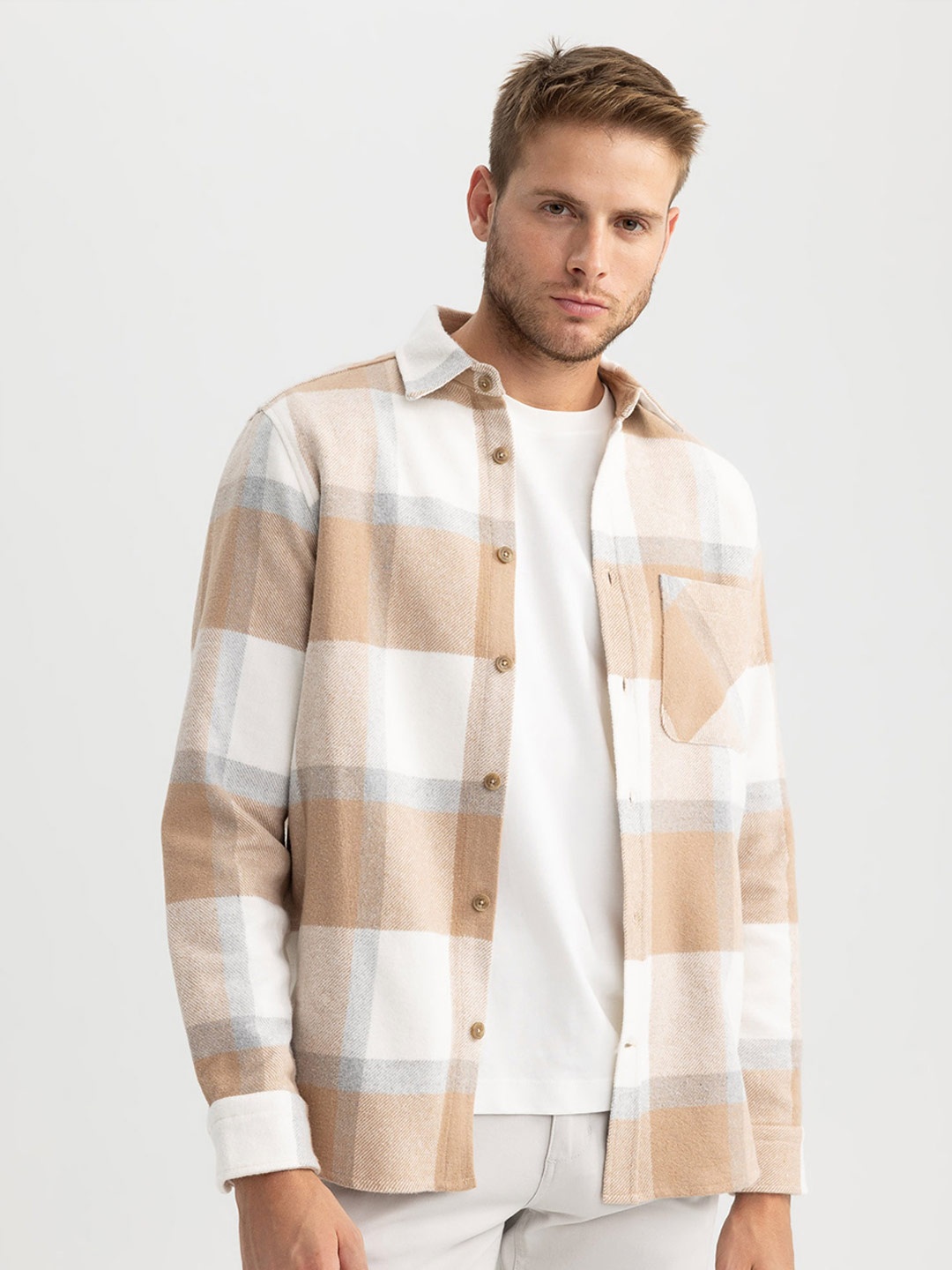 

DeFacto Tartan Checked Casual Shacket, White