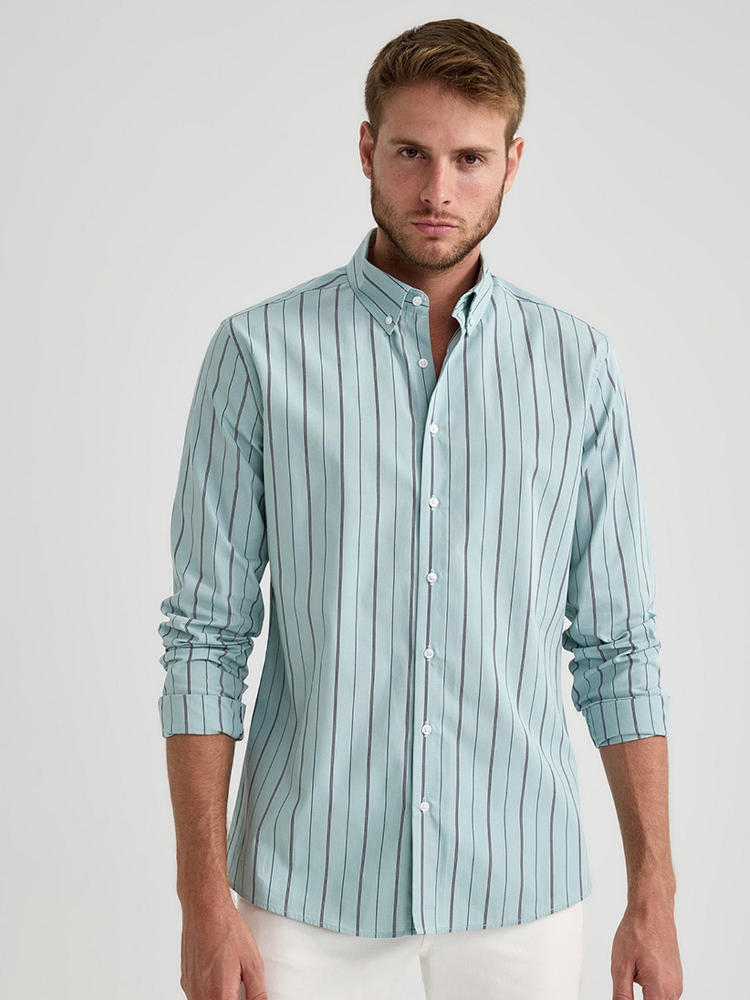 

DeFacto Vertical Striped Pure Cotton Casual Shirt, Blue