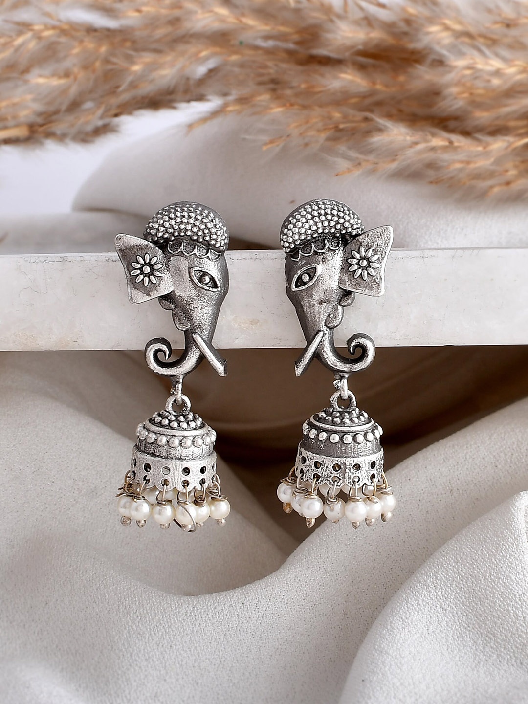 

DASTOOR Silver-Toned Contemporary Jhumkas Earrings