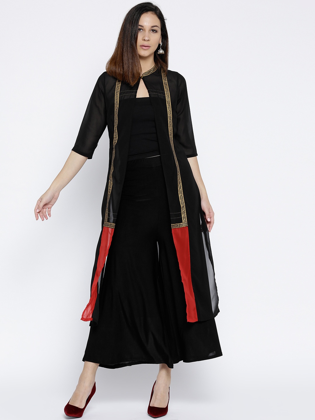 

AURELIA Women Black Sheer Solid Tailored Jacket