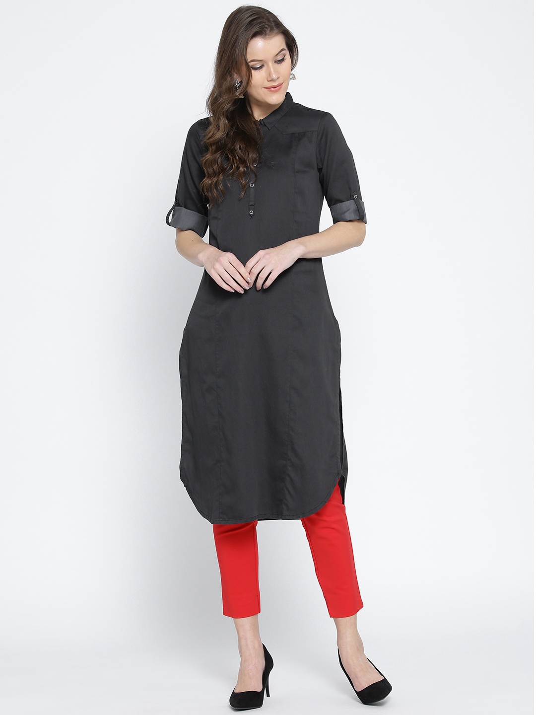

AURELIA Women Navy Blue Solid A-Line Kurta