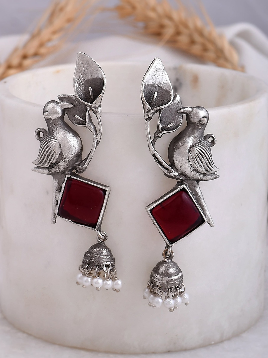 

DASTOOR Silver-Toned Contemporary Jhumkas Earrings