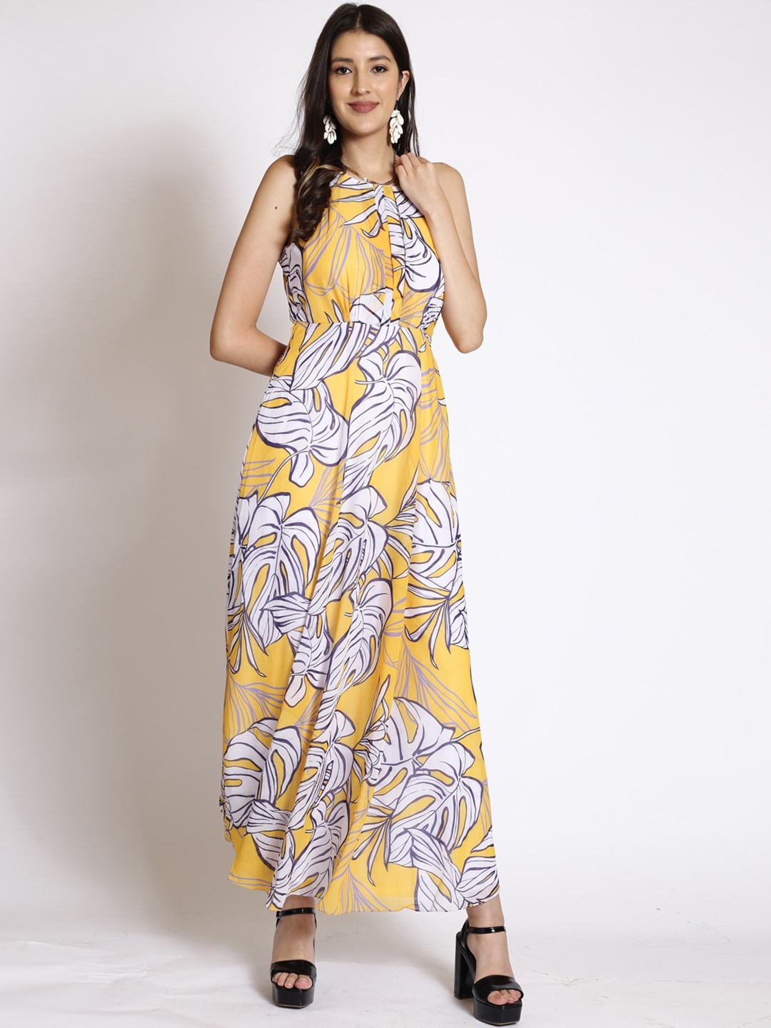 

250 DESIGNS Floral Printed Fit And Flare Maxi Dress, Yellow