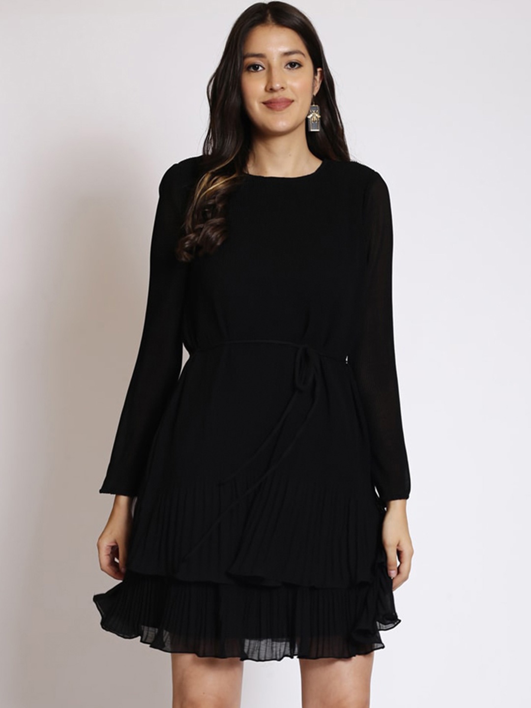 

250 DESIGNS Chiffon Fit & Flare Layered Dress, Black