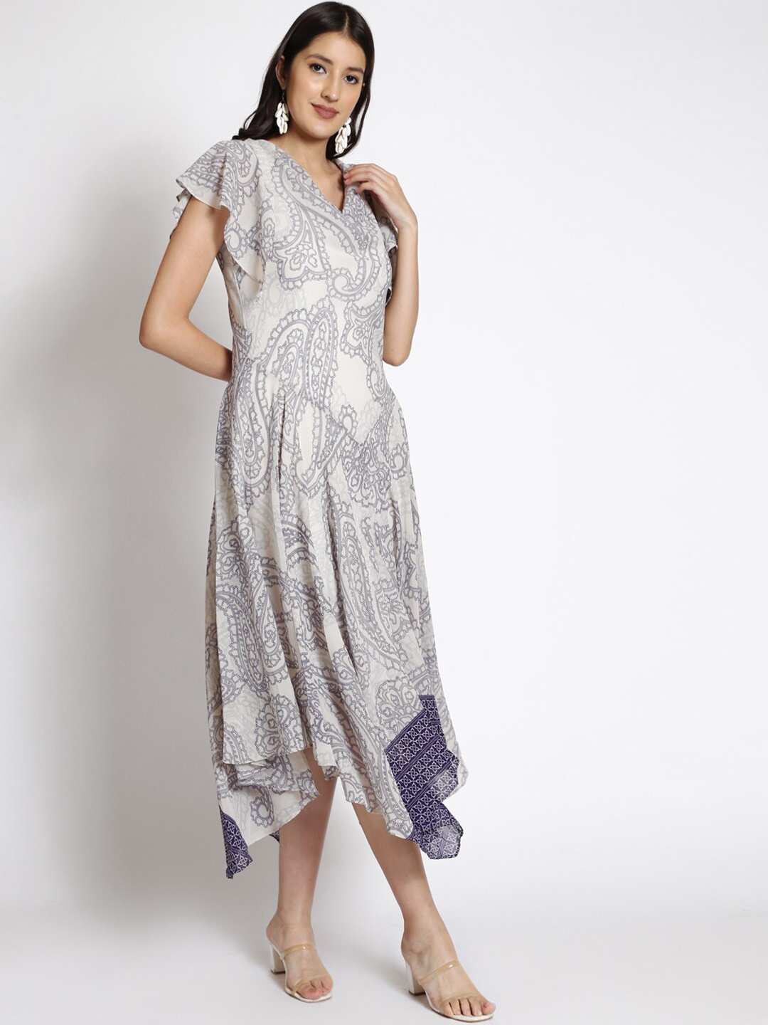 

250 DESIGNS Beige Ethnic Motifs Printed Maxi Midi Dress