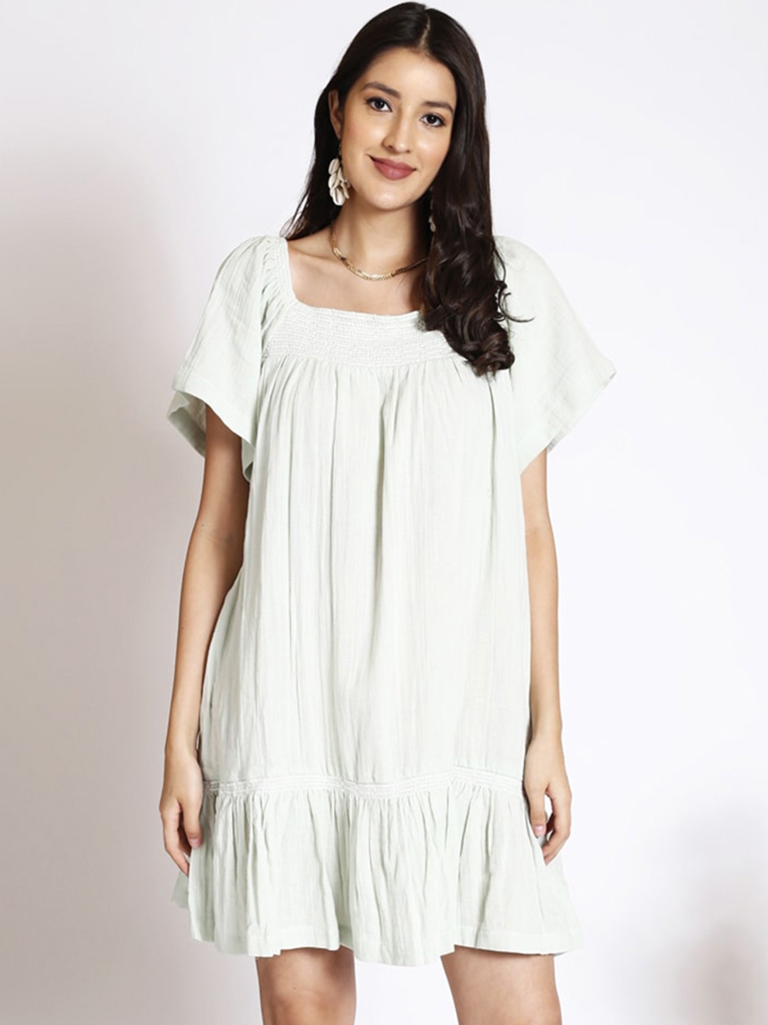 

250 DESIGNS Flared Sleeves A-Line Mini Dress, Green