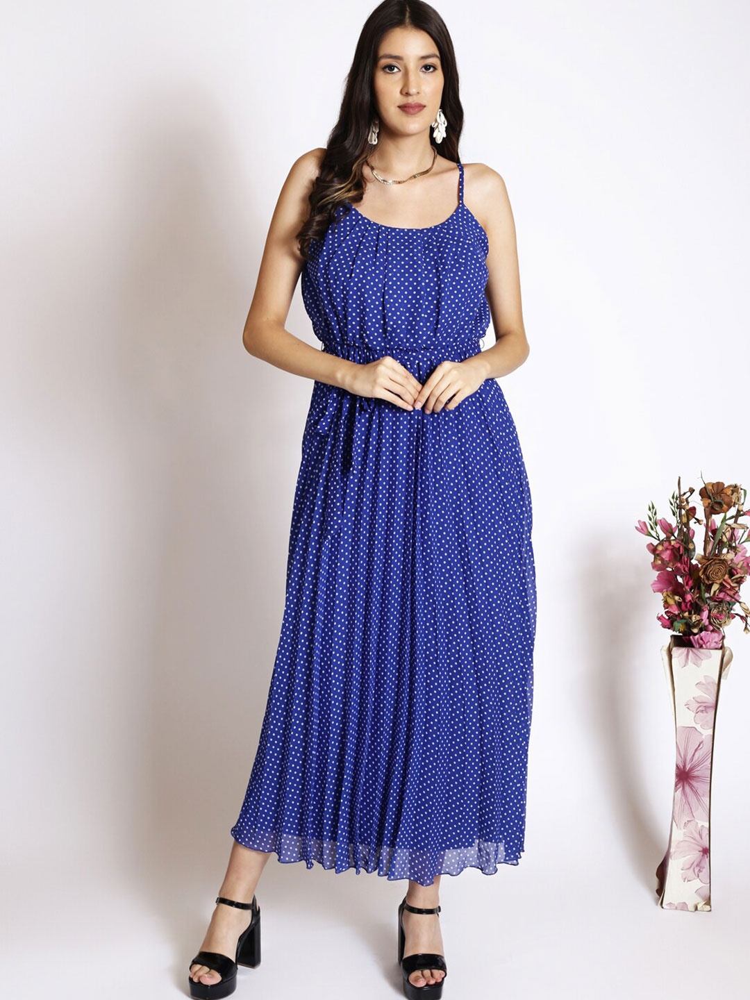 

250 DESIGNS Polka Dot Print Georgette Maxi Dress, Blue