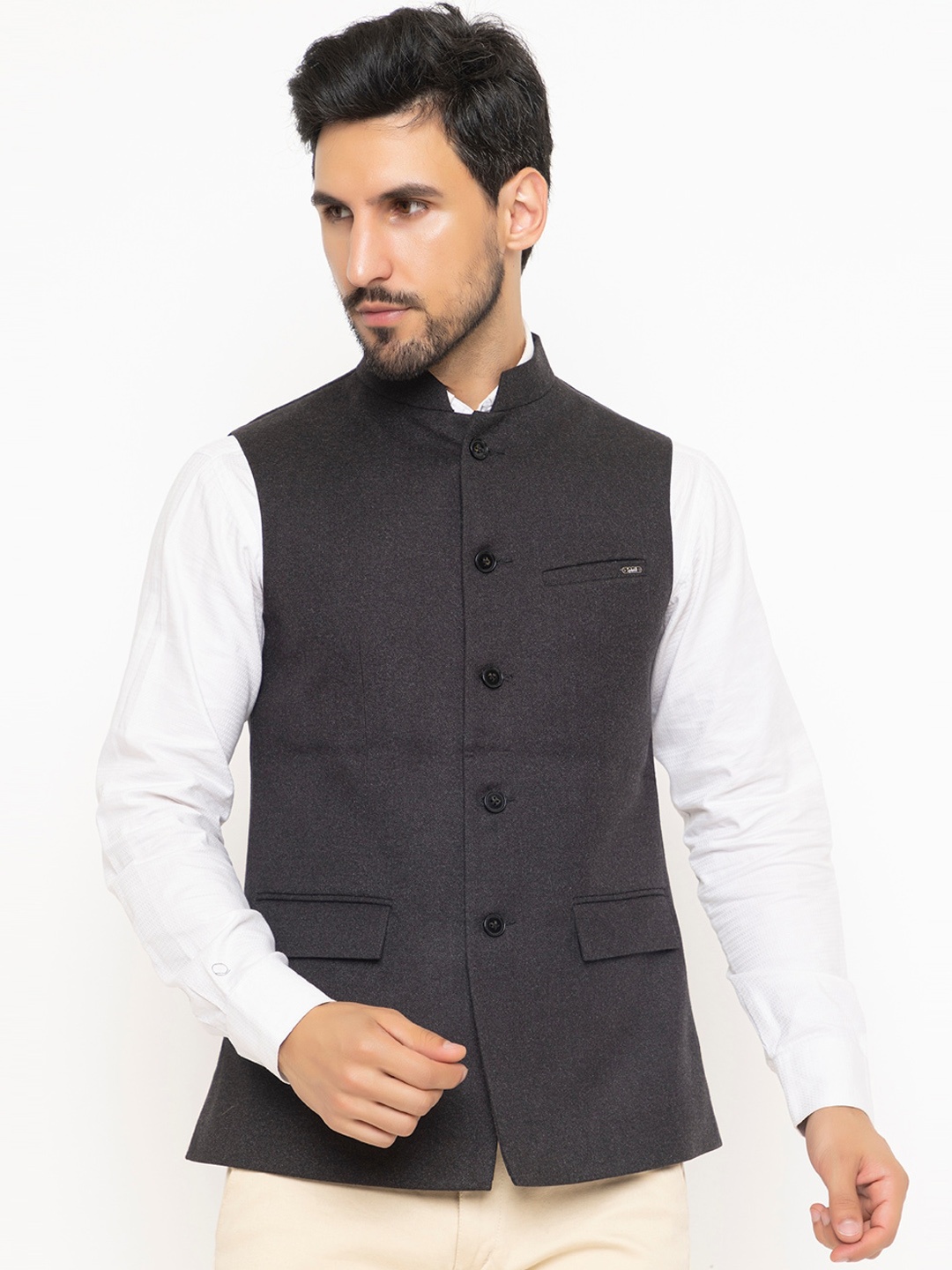 

Spirit Mandarin Collar Nehru Jackets, Charcoal