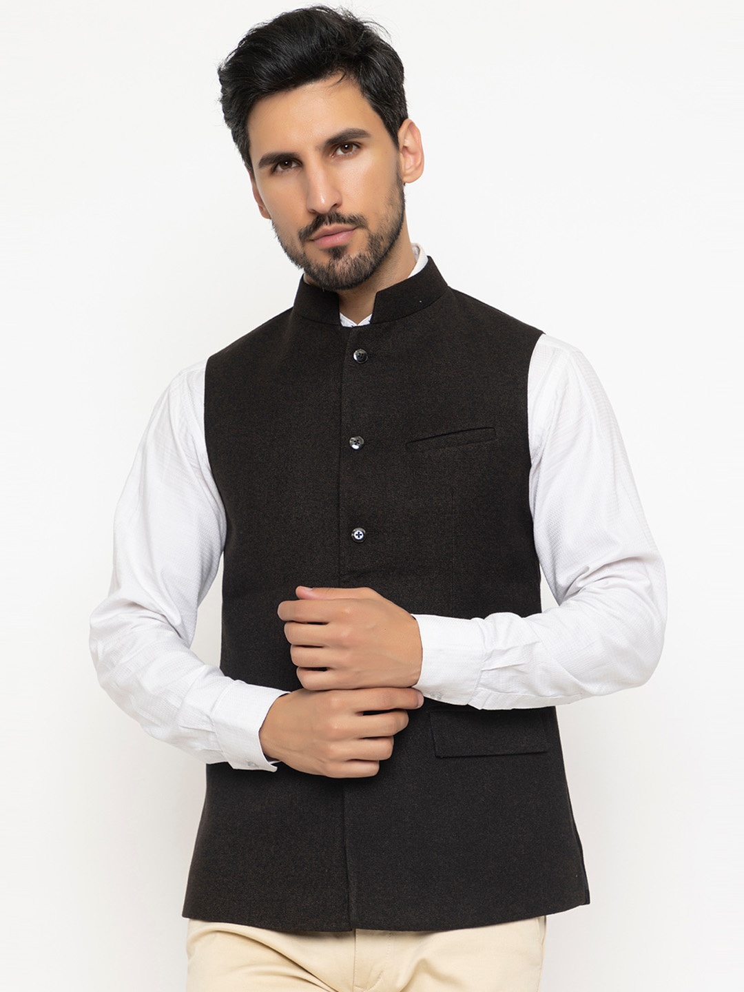 

Spirit Mandarin Collar Nehru Jackets, Black