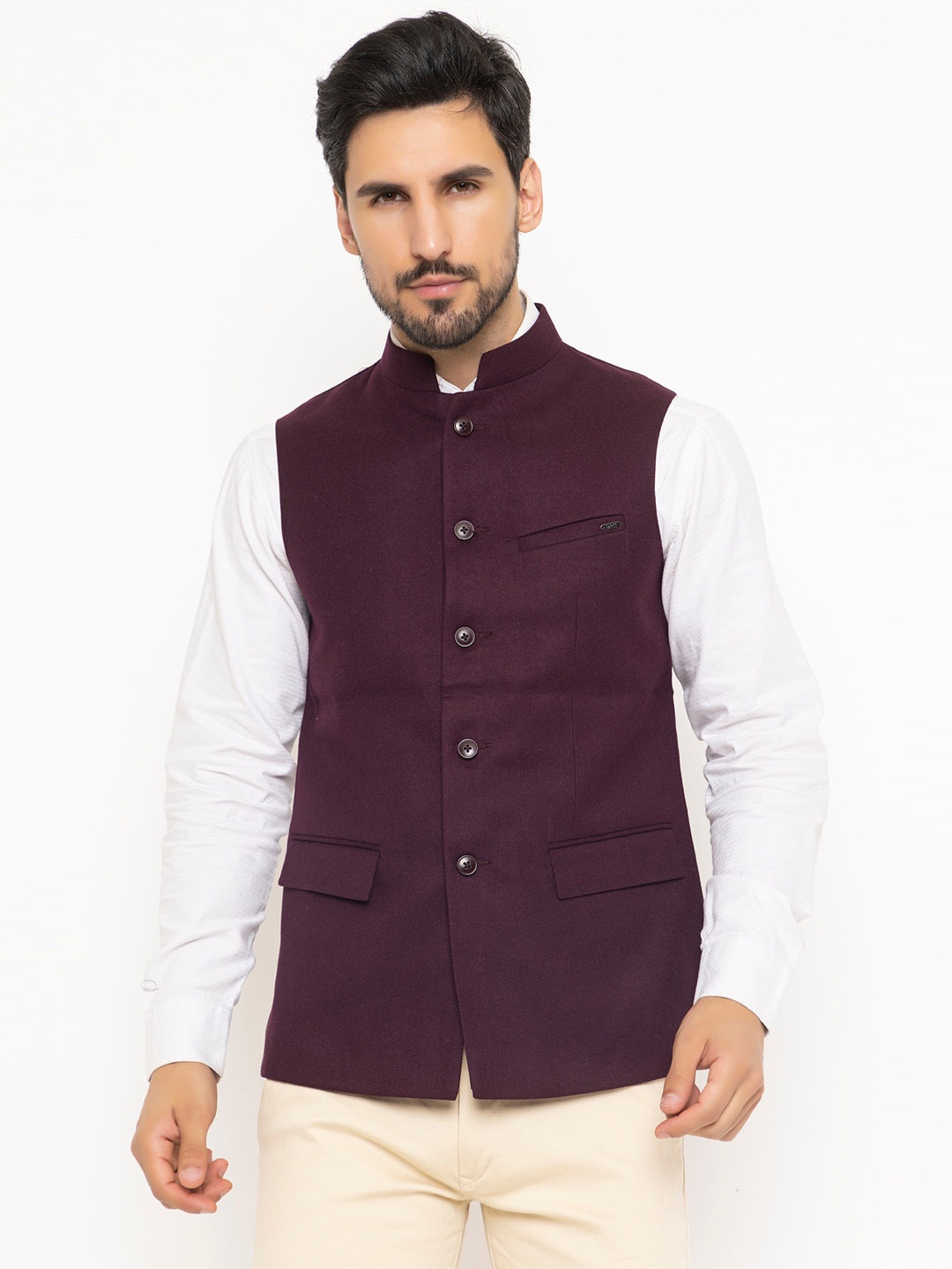 

Spirit Mandarin Collar Nehru Jackets, Maroon