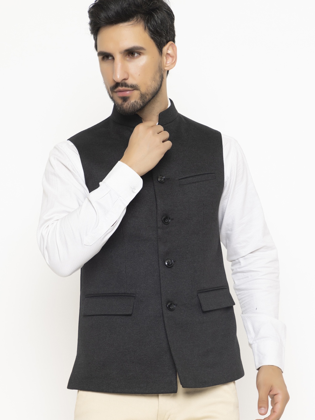 

Spirit Mandarin Collar Nehru Jackets, Charcoal