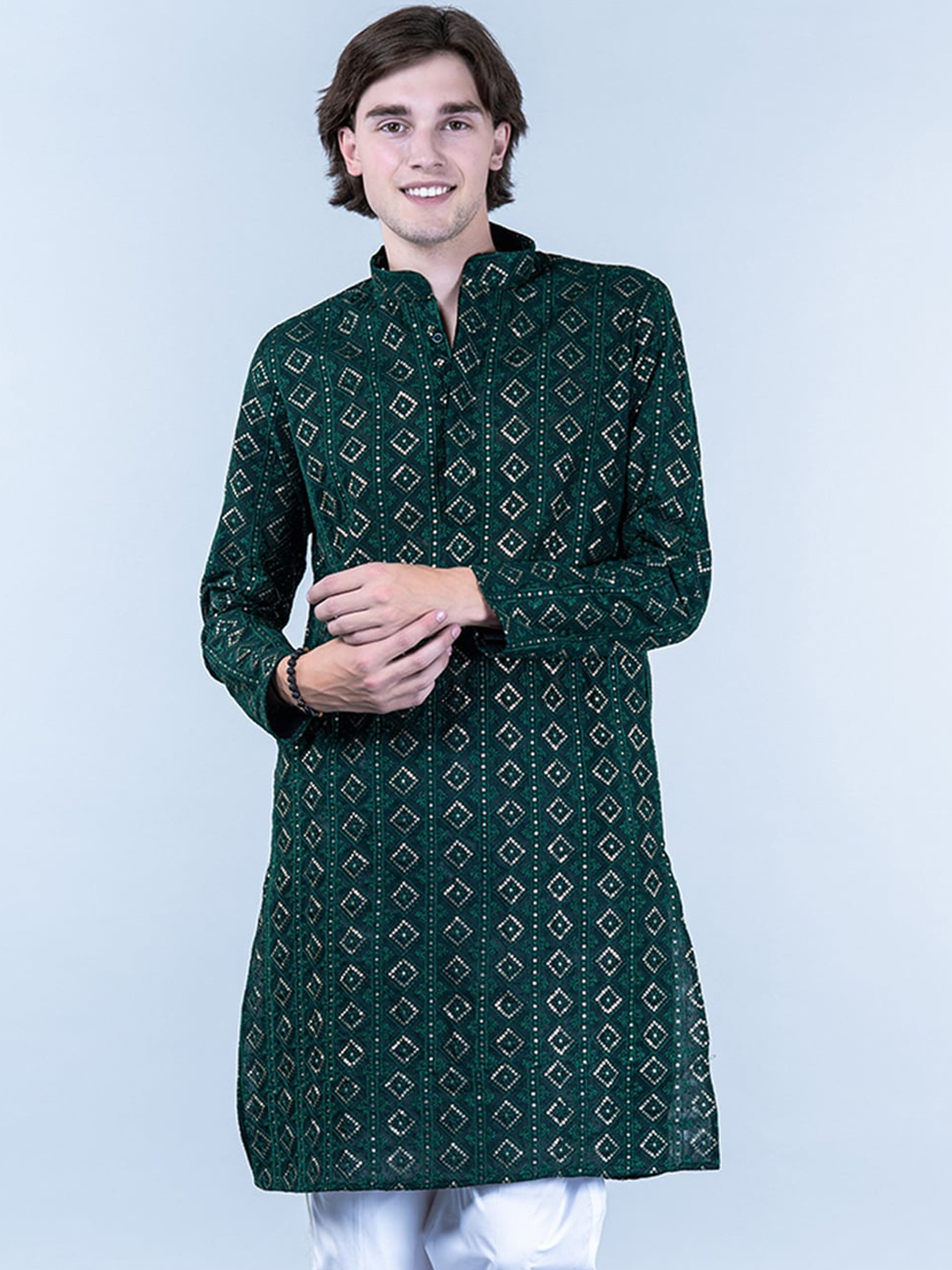 

Tistabene Embroidered Sequinned Cotton Kurta, Green