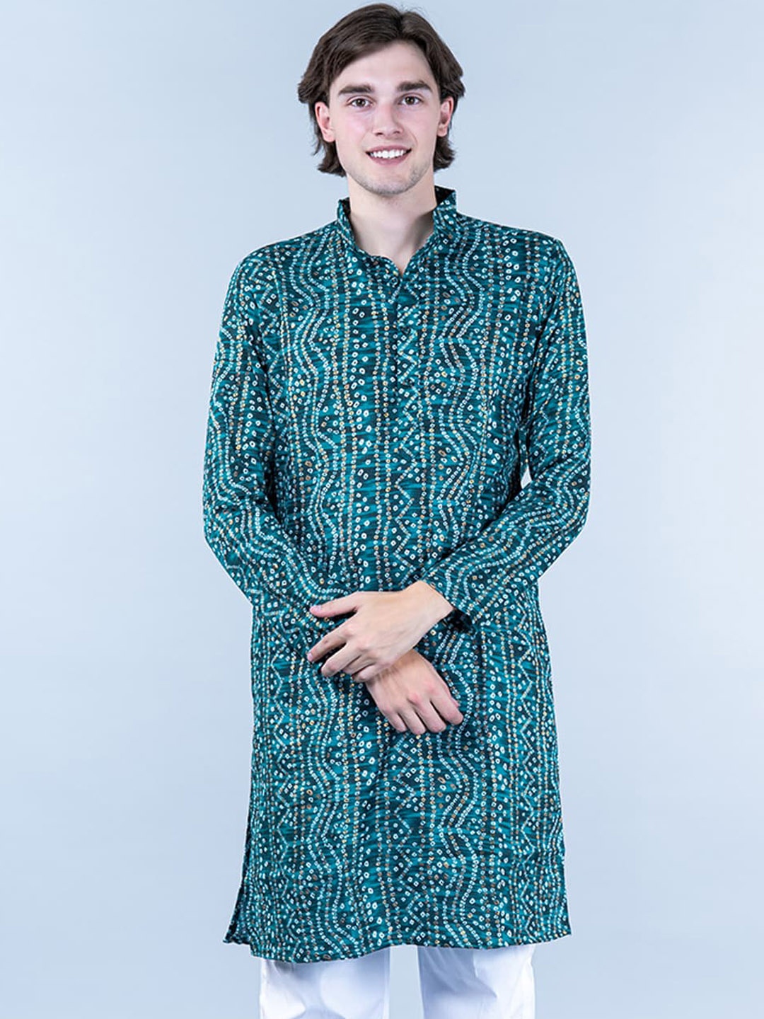 

Tistabene Bandhani Printed Pure Cotton Straight Kurta, Green