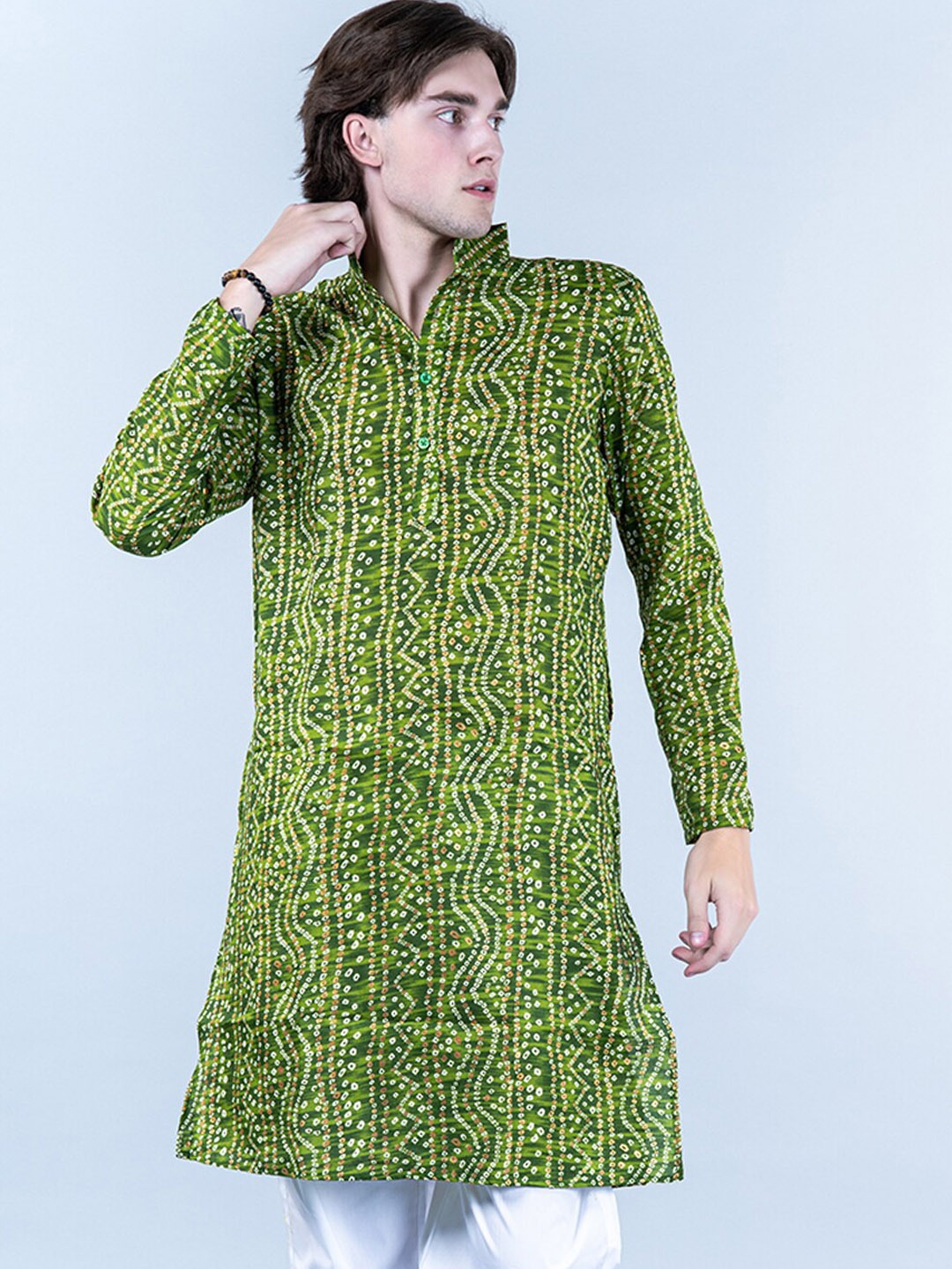 

Tistabene Bandhani Printed Pure Cotton Straight Kurta, Green