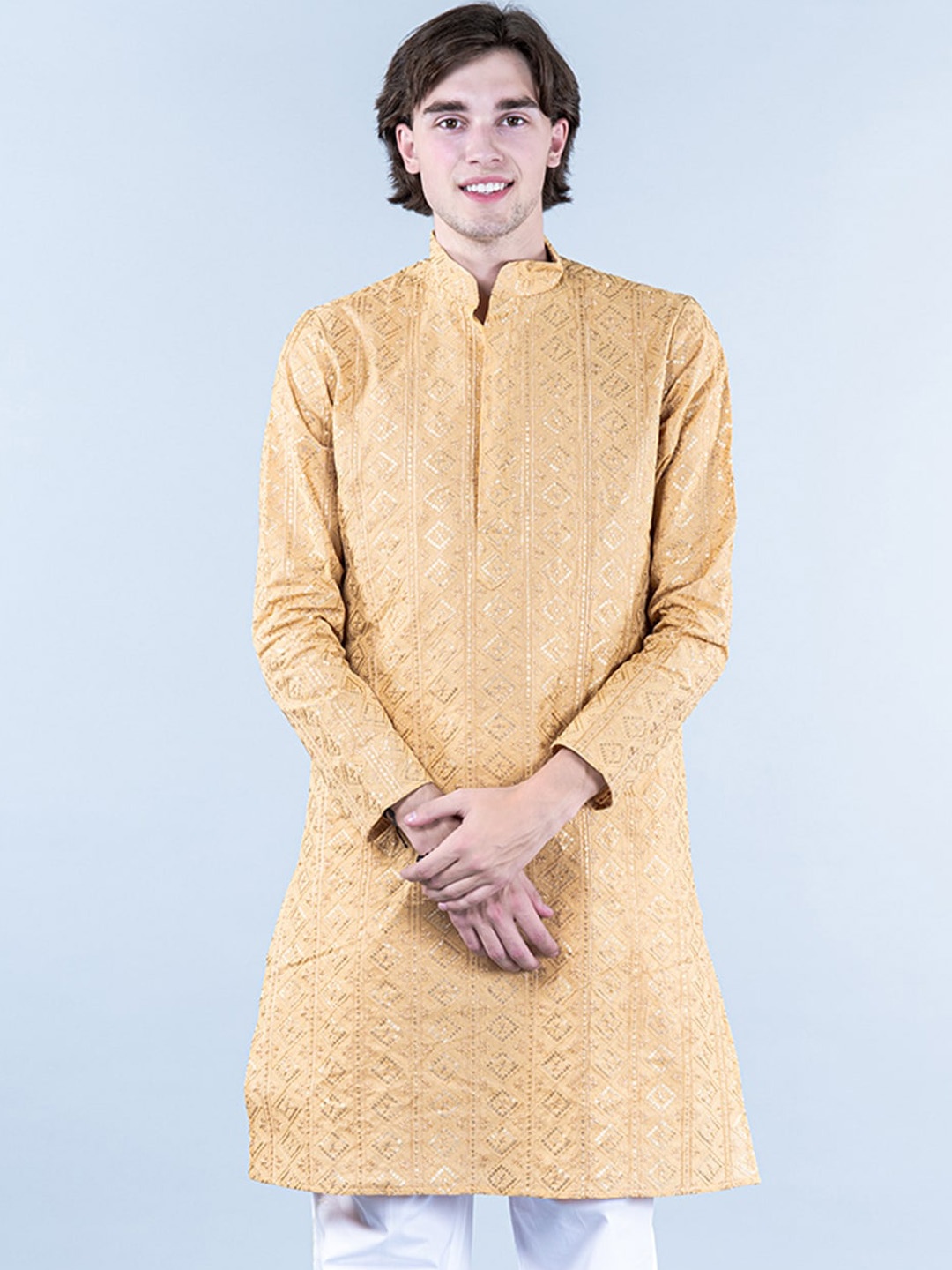 

Tistabene Geometric Embroidered Sequinned Pure Cotton Kurta, Cream