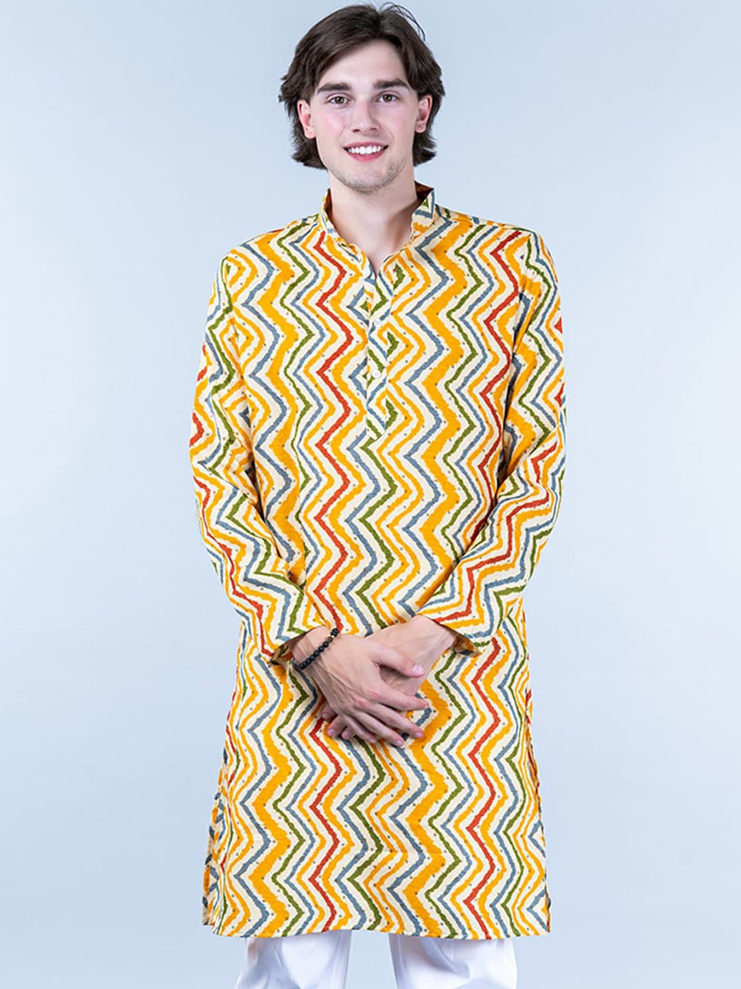 

Tistabene Chevron Printed Pure Cotton Straight Kurta, Beige
