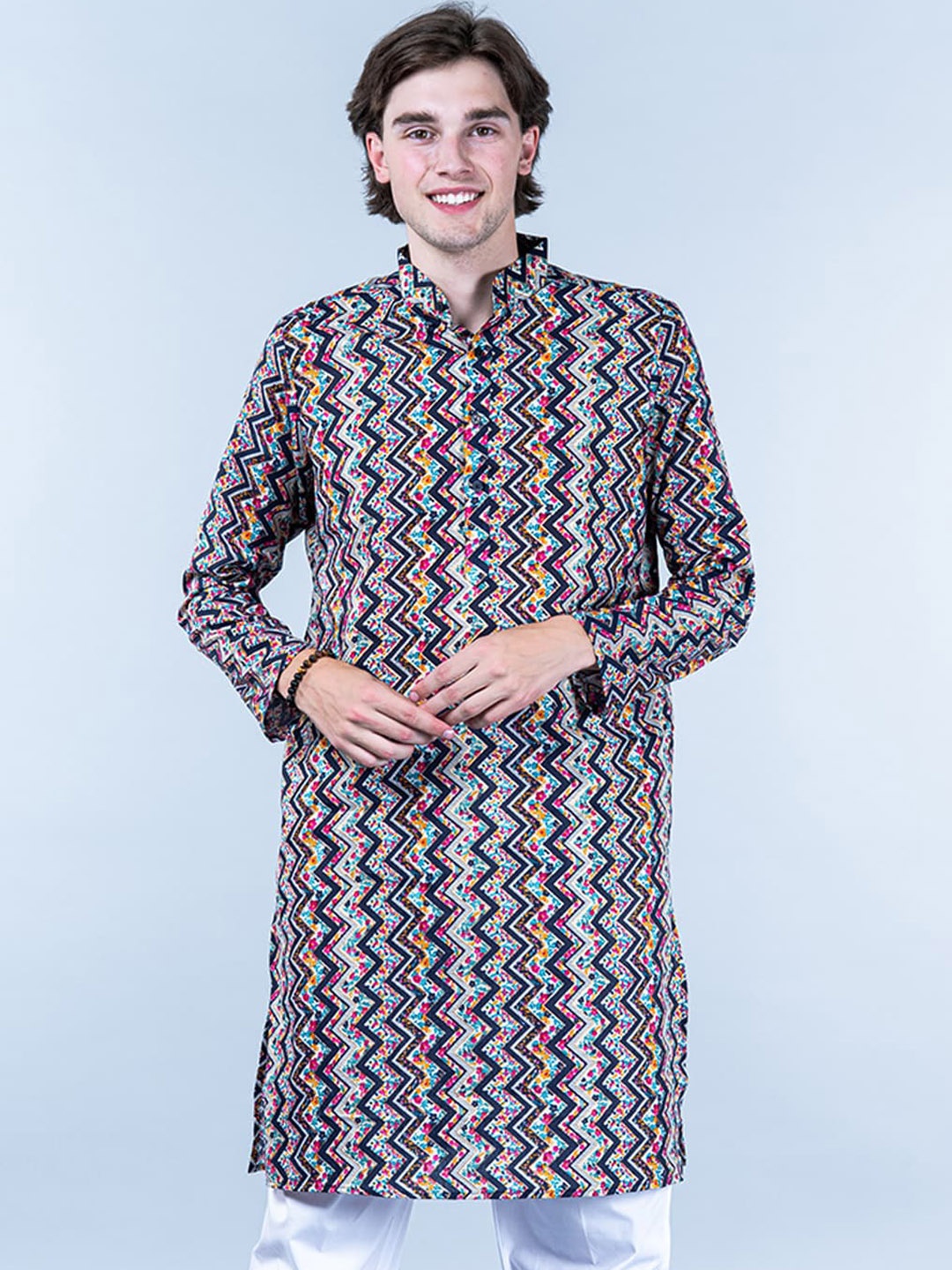 

Tistabene Chevron Printed Pure Cotton Straight Kurta, Blue