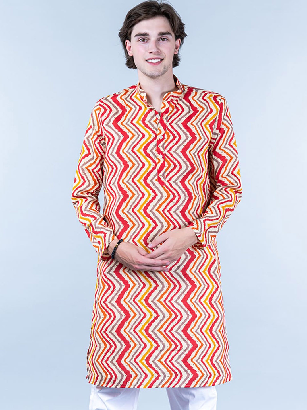 

Tistabene Chevron Printed Pure Cotton Straight Kurta, White