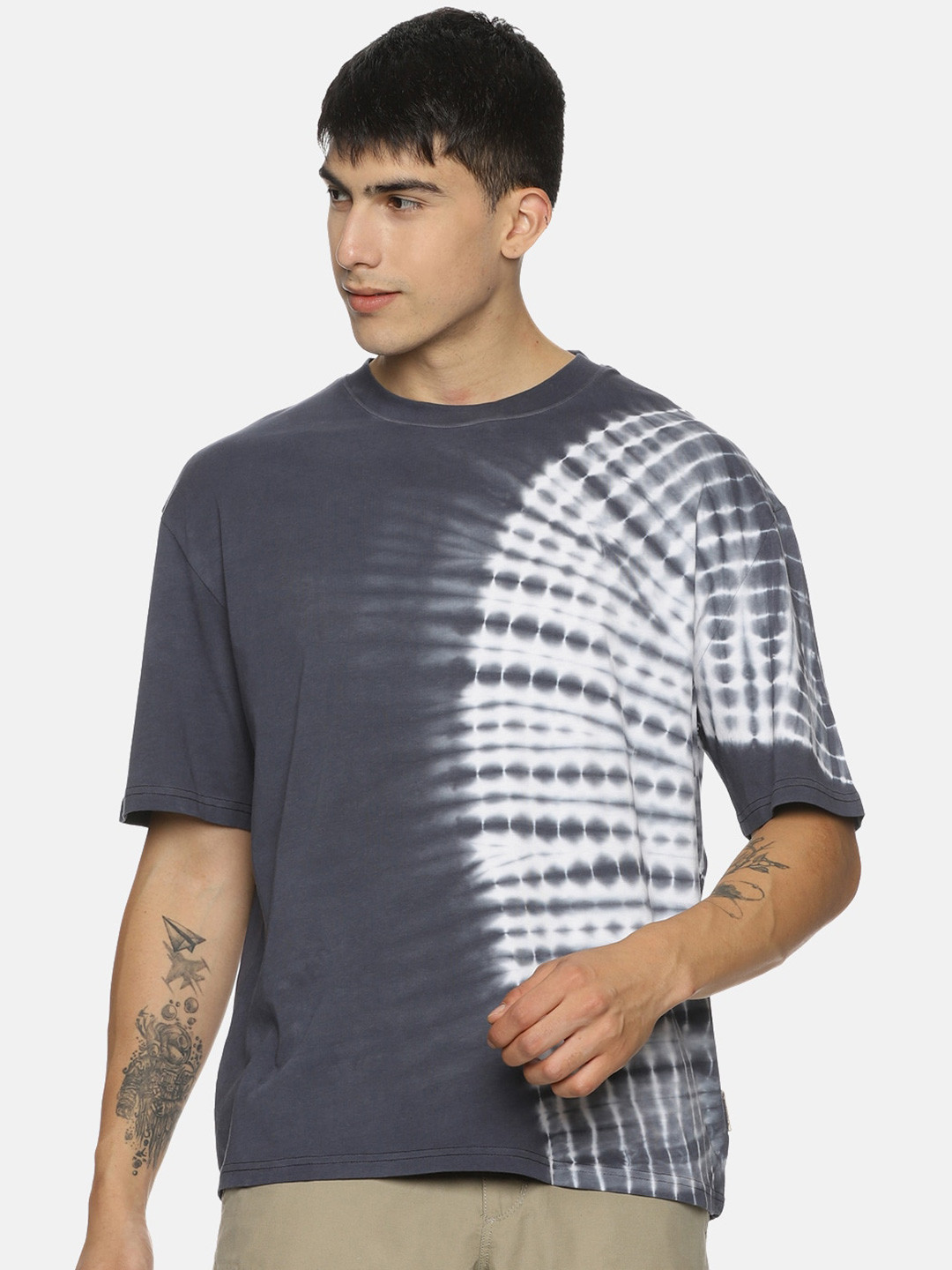 

The Roadster Lifestyle Co. Tie & Dye Oversized Pure Cotton T-Shirt, Navy blue