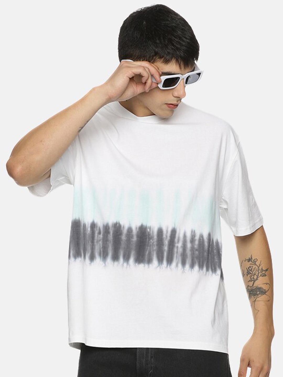 

The Roadster Lifestyle Co. Tie & Dye Oversized Pure Cotton T-Shirt, White