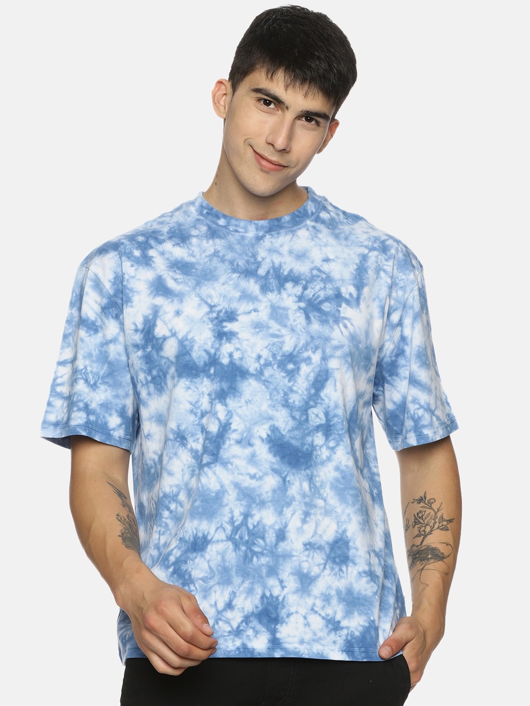 

The Roadster Lifestyle Co. Tie & Dye Oversized Pure Cotton T-Shirt, Blue