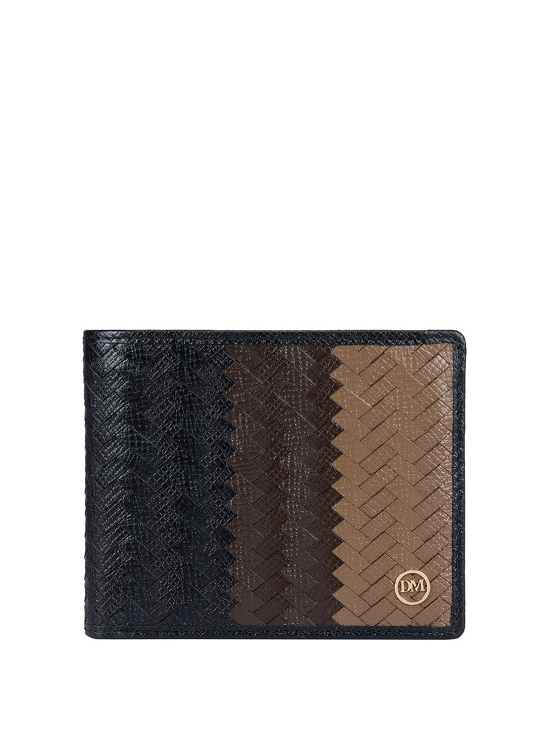 

Da Milano Men Geometric Textured Leather Two Fold Wallet, Black