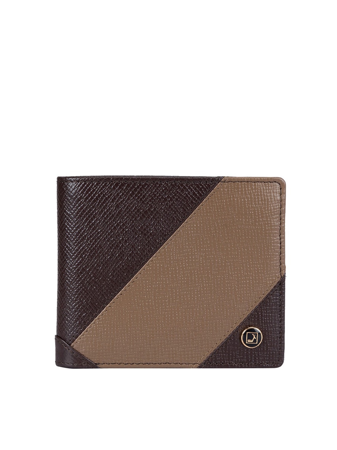 

Da Milano Men Colourblocked Leather Two Fold Wallet, Beige