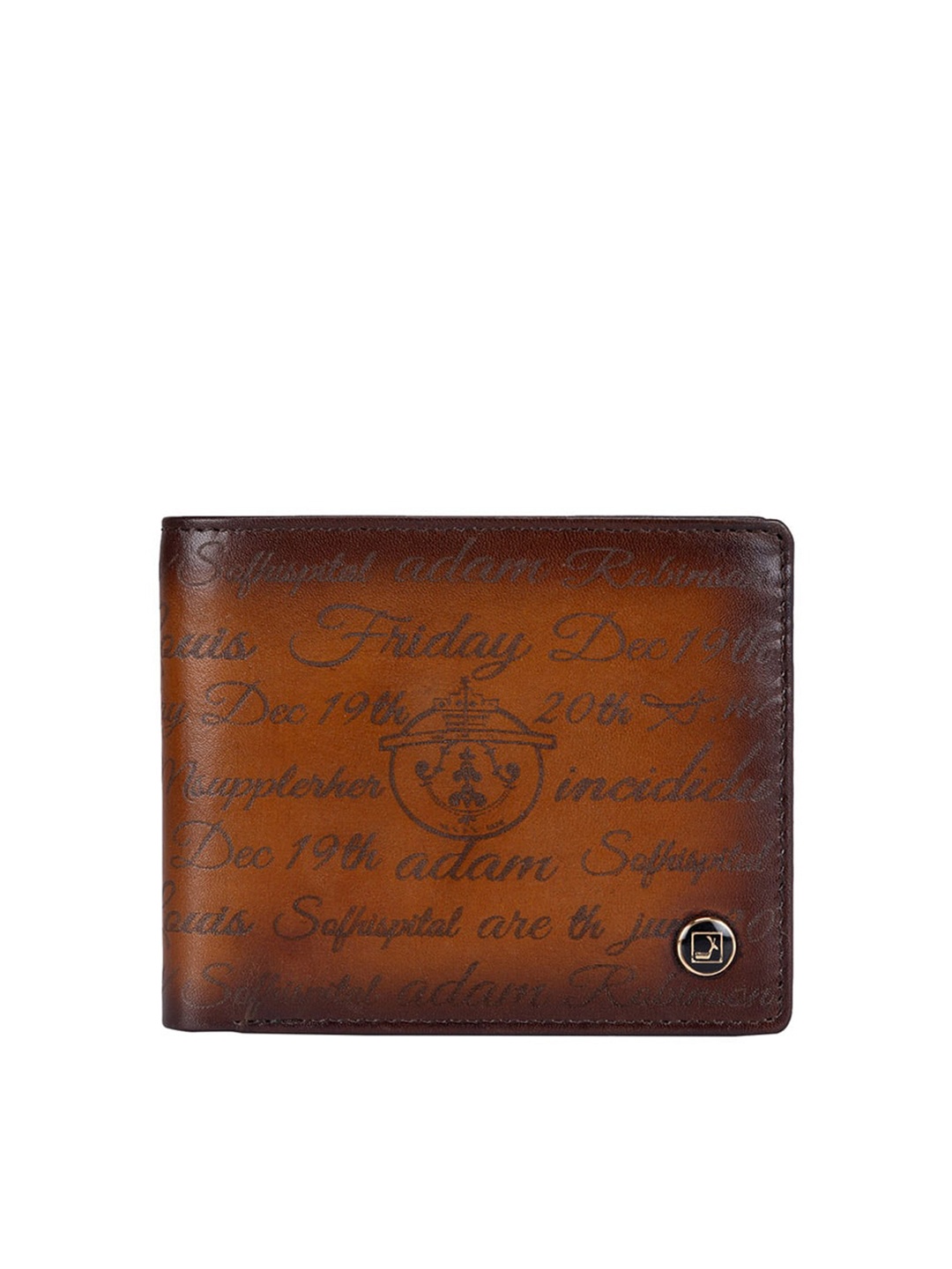 

Da Milano Men Typography Printed Leather Two Fold Wallet, Brown