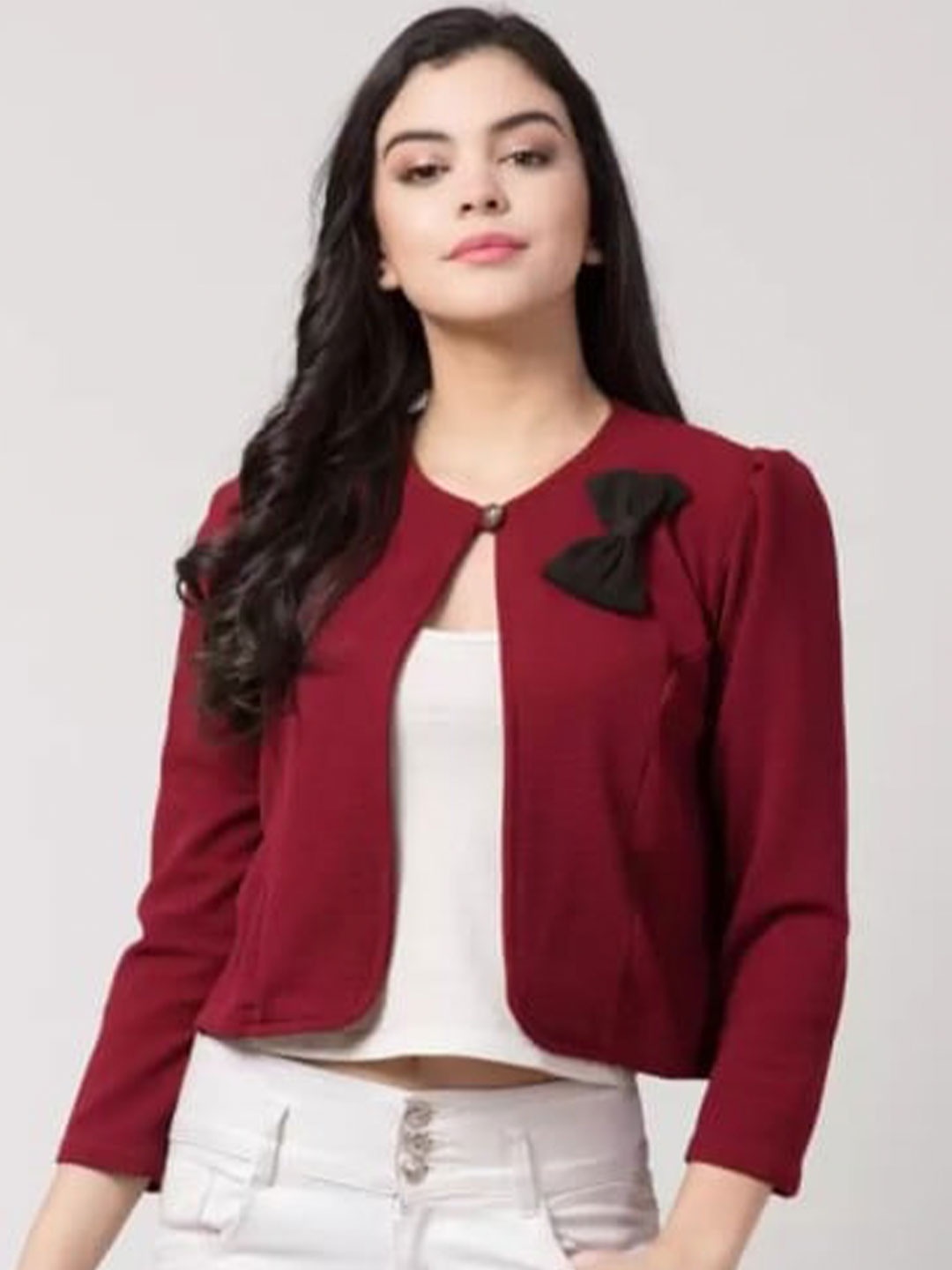 

Moshe Women Open Front Crop Shrug, Maroon