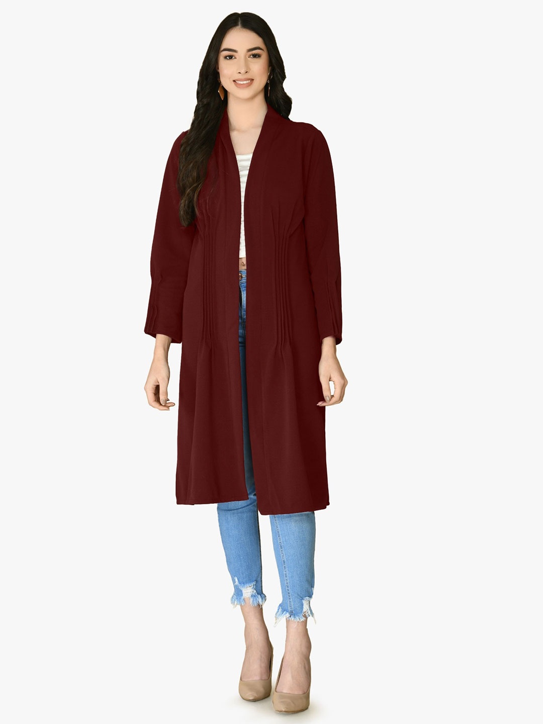 

Moshe Open Front Longline Shrug, Maroon