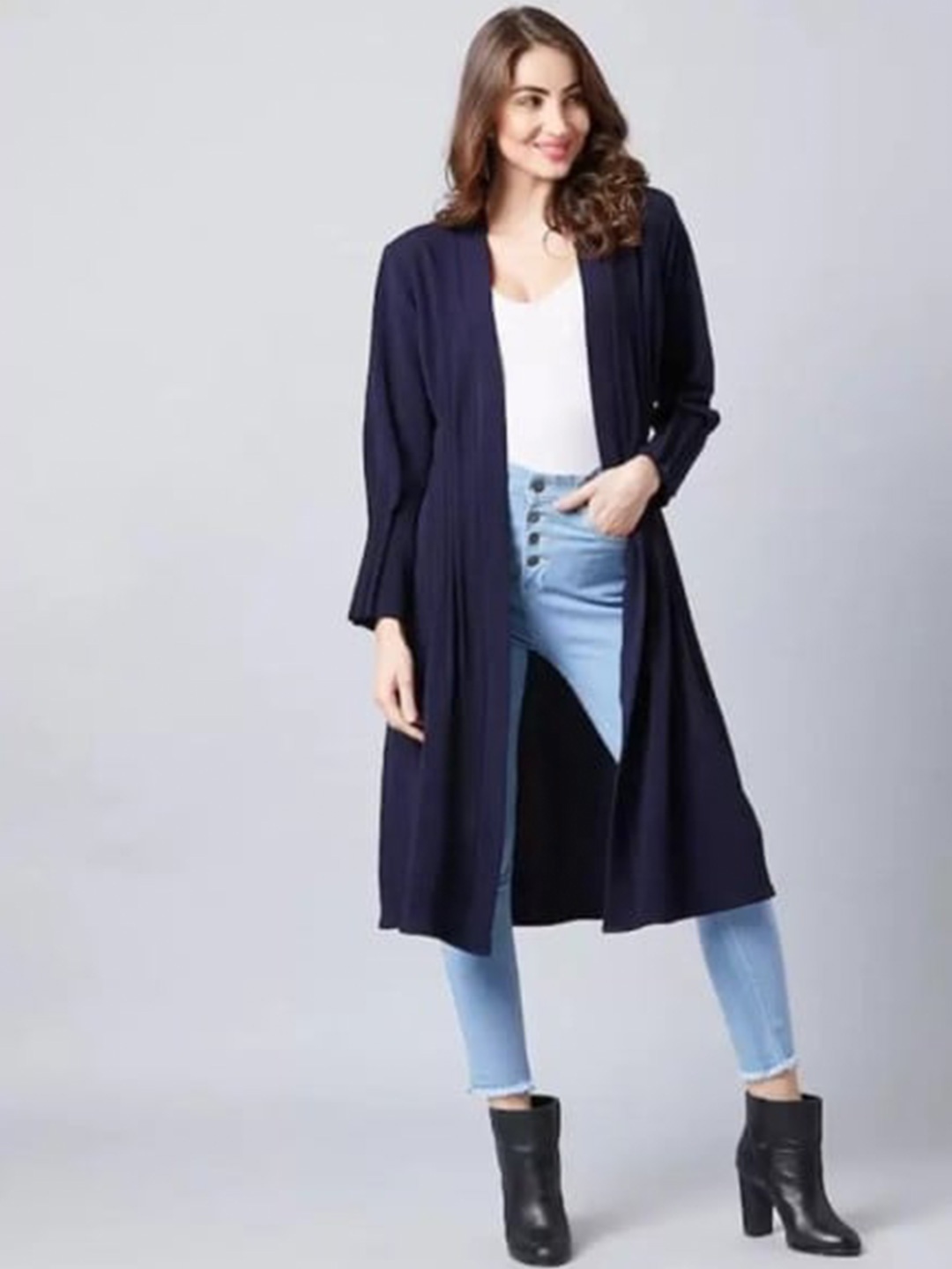 

Moshe Open Front Longline Shrug, Blue